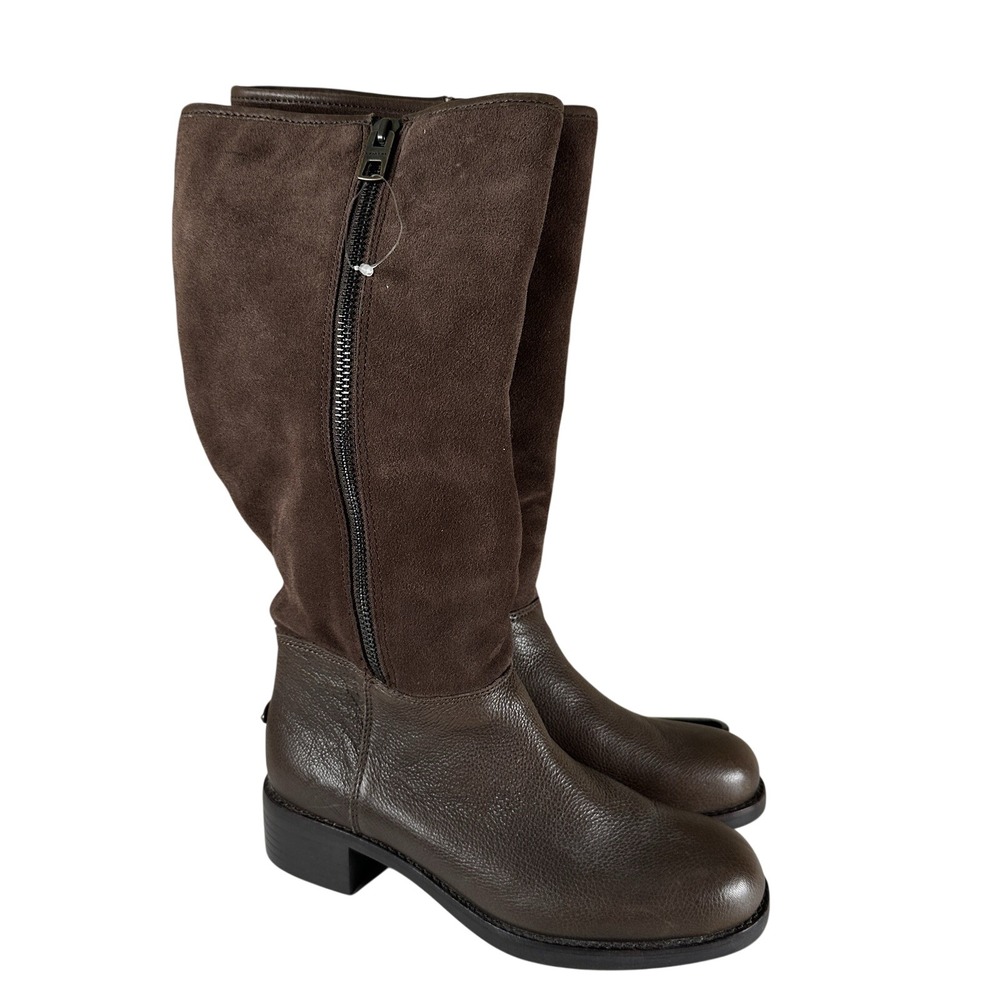 Coach Bailey Brown Leather/Suede Side Zip Mid Calf Boots Size 8B Shearling Lined
